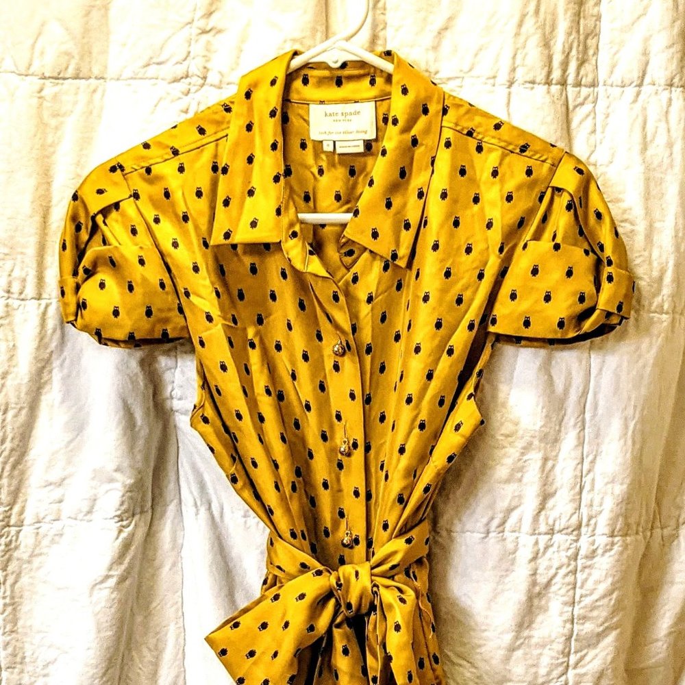 Kate Spade vintage gold and owl patterned dress